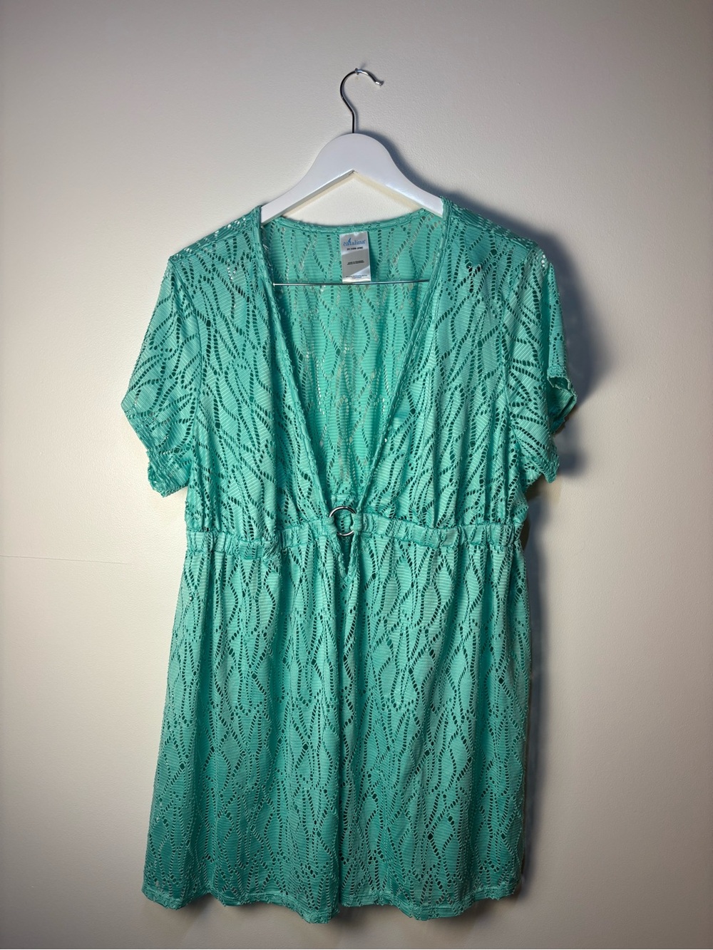 Catalina Mint Green Crochet Swim Coverup with Ring Waist, size 2X